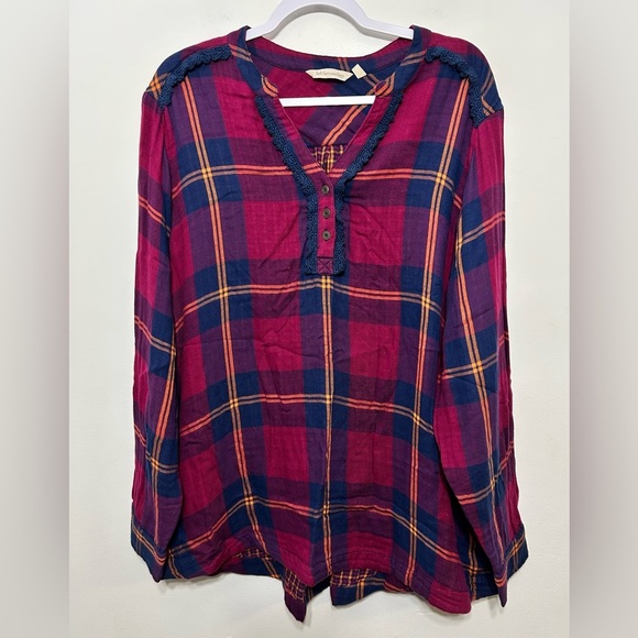 Soft Surroundings Ellesmore Plaid Henley Flannel Shirt Womens Size 2X - Picture 2 of 9
